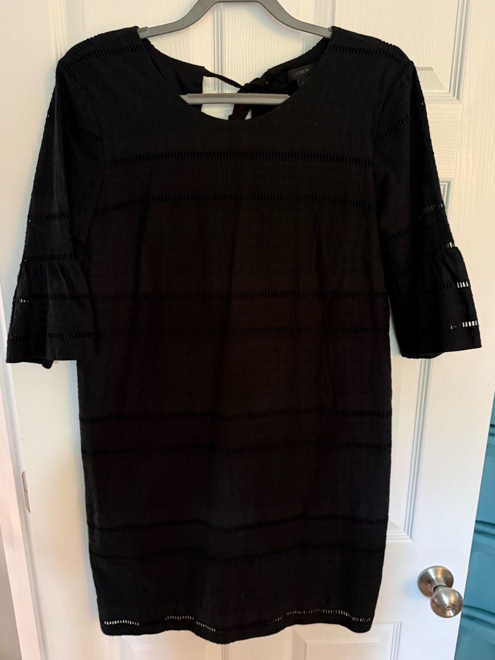J. Crew Black Dress - stylish with eyelet detailing and bell sleeves size 10
